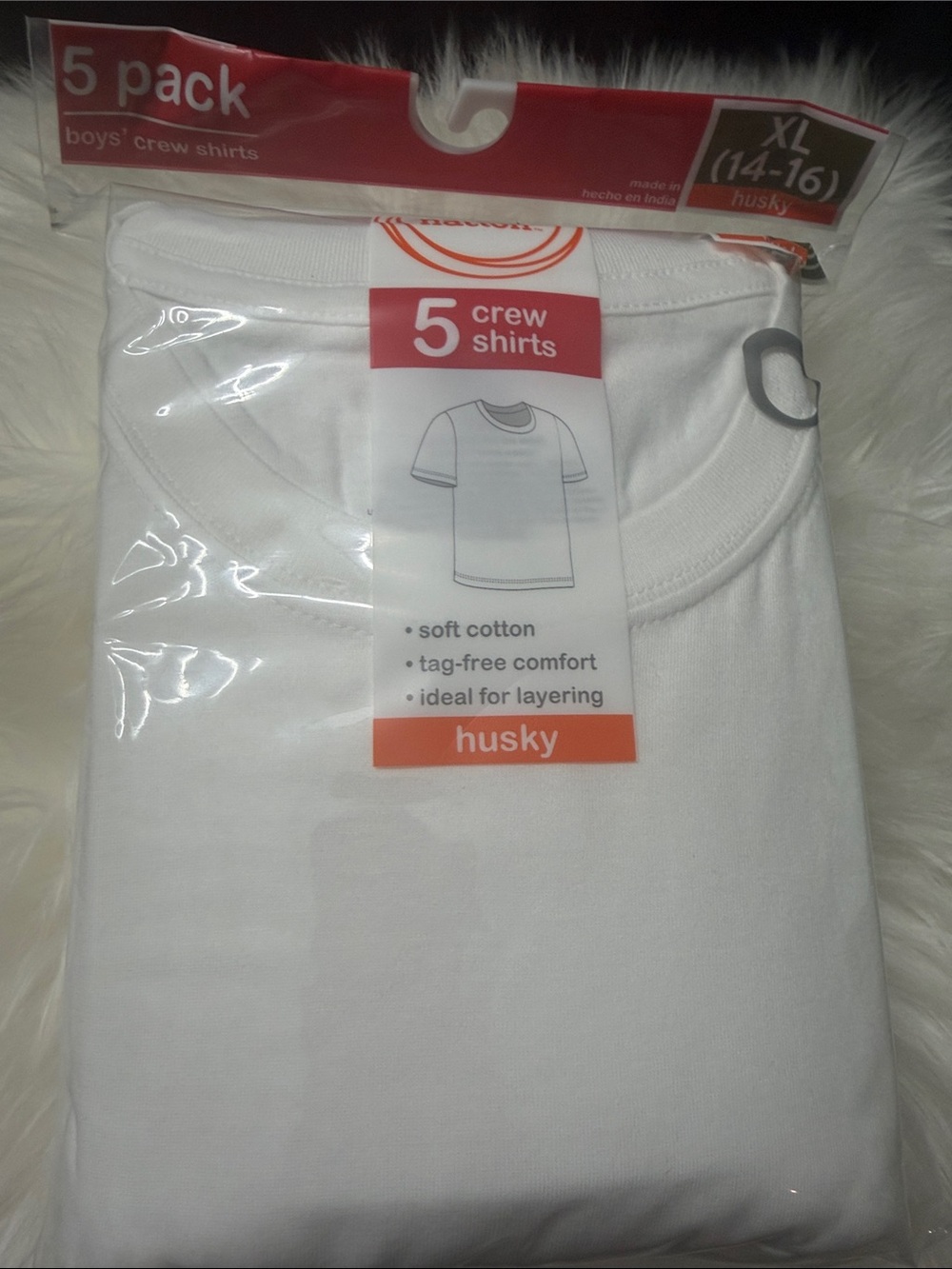 Husky Boys White Crew Neck T-Shirt Pack - 5 Pack